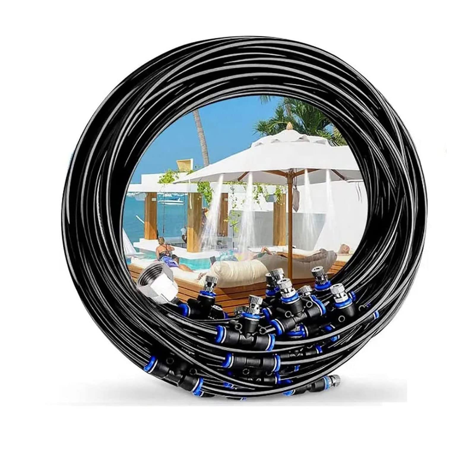 Kit di irrigazione a goccia, Kit sistema di raffreddamento a nebulizzazione for esterni, pompa silenziosa, ugelli in ottone, dimensioni multiple(Without Pump,6m tube+6nozzles)