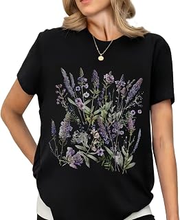 Women Vintage Boho Floral Wildflowers Tshirts Girls Graphic Tees Short Sleeve Tops