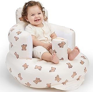 UNEEDE Inflatable Baby Seat for 3 Months & Up with Built in Air Pump | Baby Chair Floor Seat for Baby, Bumbo Seat for Learning to Sit, Feeding, Travel Baby Seat for Home, Camping, Beach & Outdoor