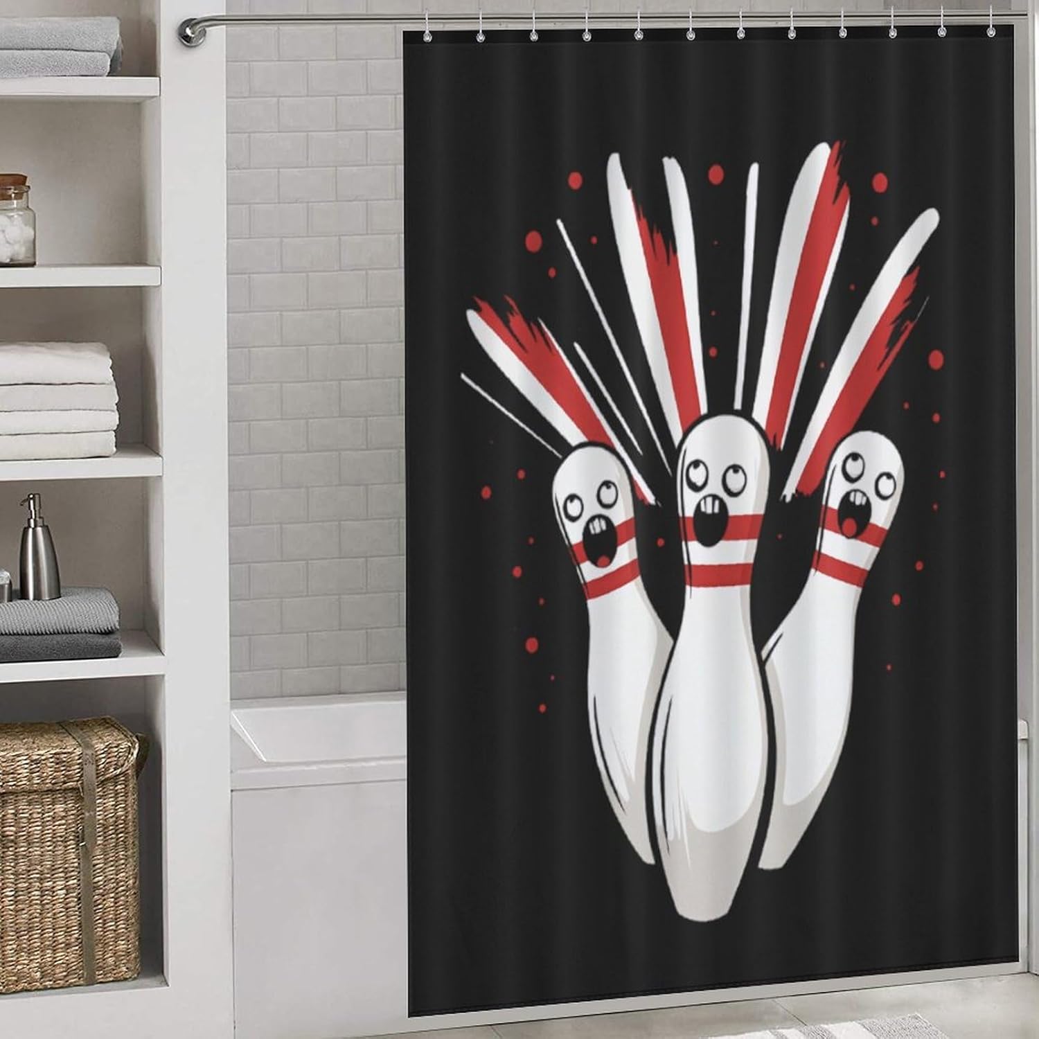 Bowling Pins Funny Shower Curtains Washable Bath Curtain Liner with Hooks for Bathroom Bath Tubs