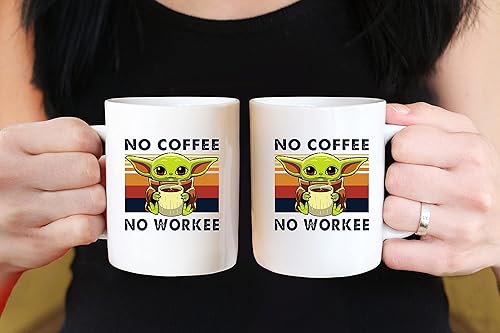 Miniatura 7 de Taza de café con texto en inglés "No Coffee No Workee ThrowBack" Baby Yoda (11 oz) Taza de café divertida y novedosa, gran idea de taza de regalo