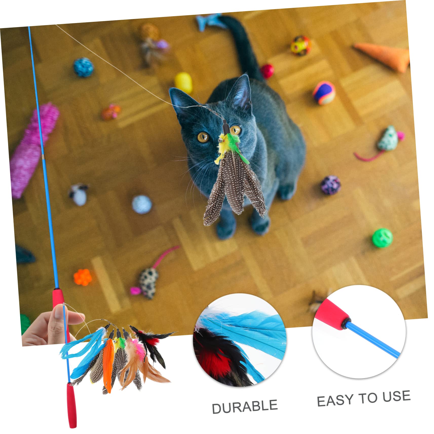SUPVOX 4ensembles Canne Télescopique pour Chat avec Tête De Teasing De Jouets Interactifs pour Chats Stimule Instinct De Chasse Et Favorise Le Lien avec Votre Animal