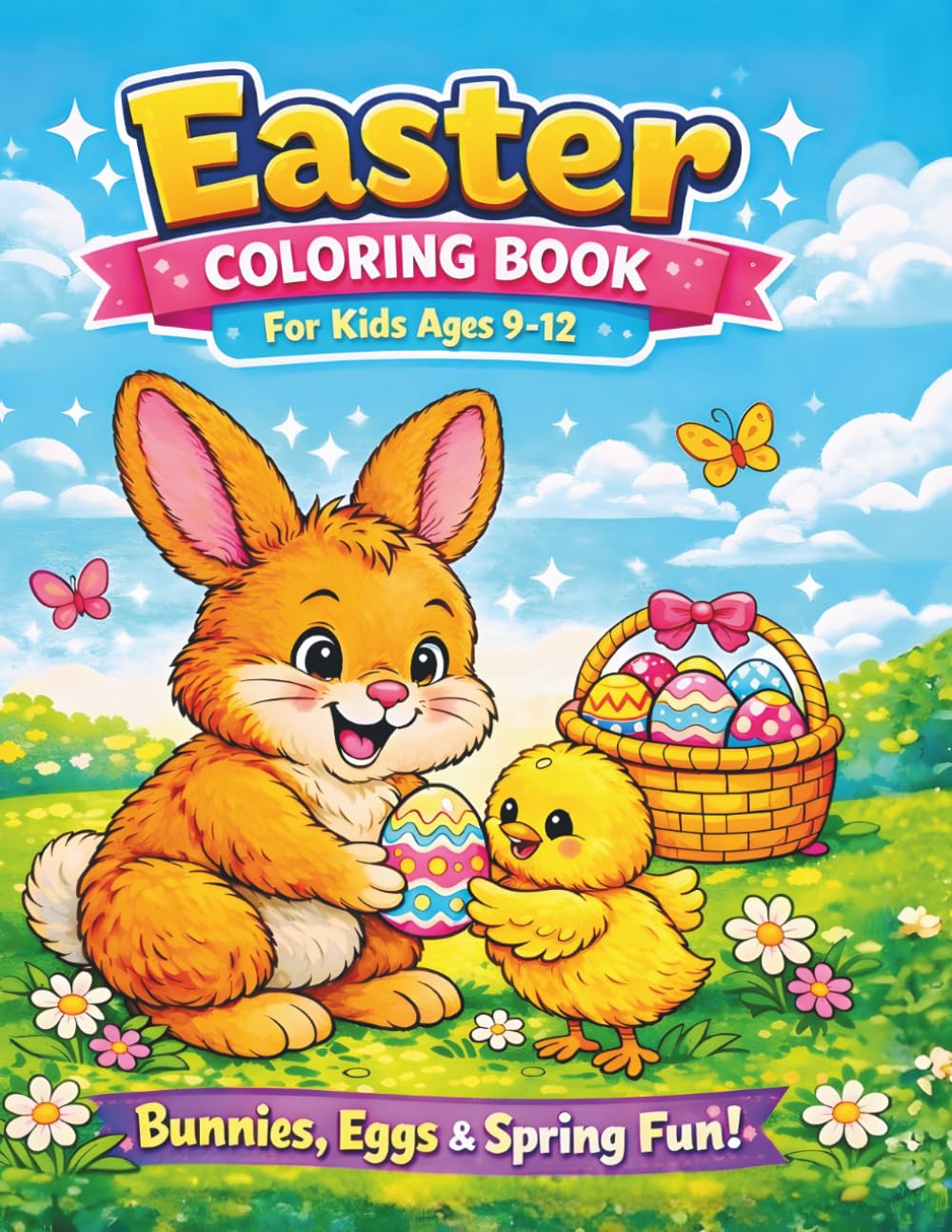 Easter Coloring Book for Kids Ages 9-12: 60 Easter Coloring Pages with Bunnies, Chicks, Eggs and Spring Scenes