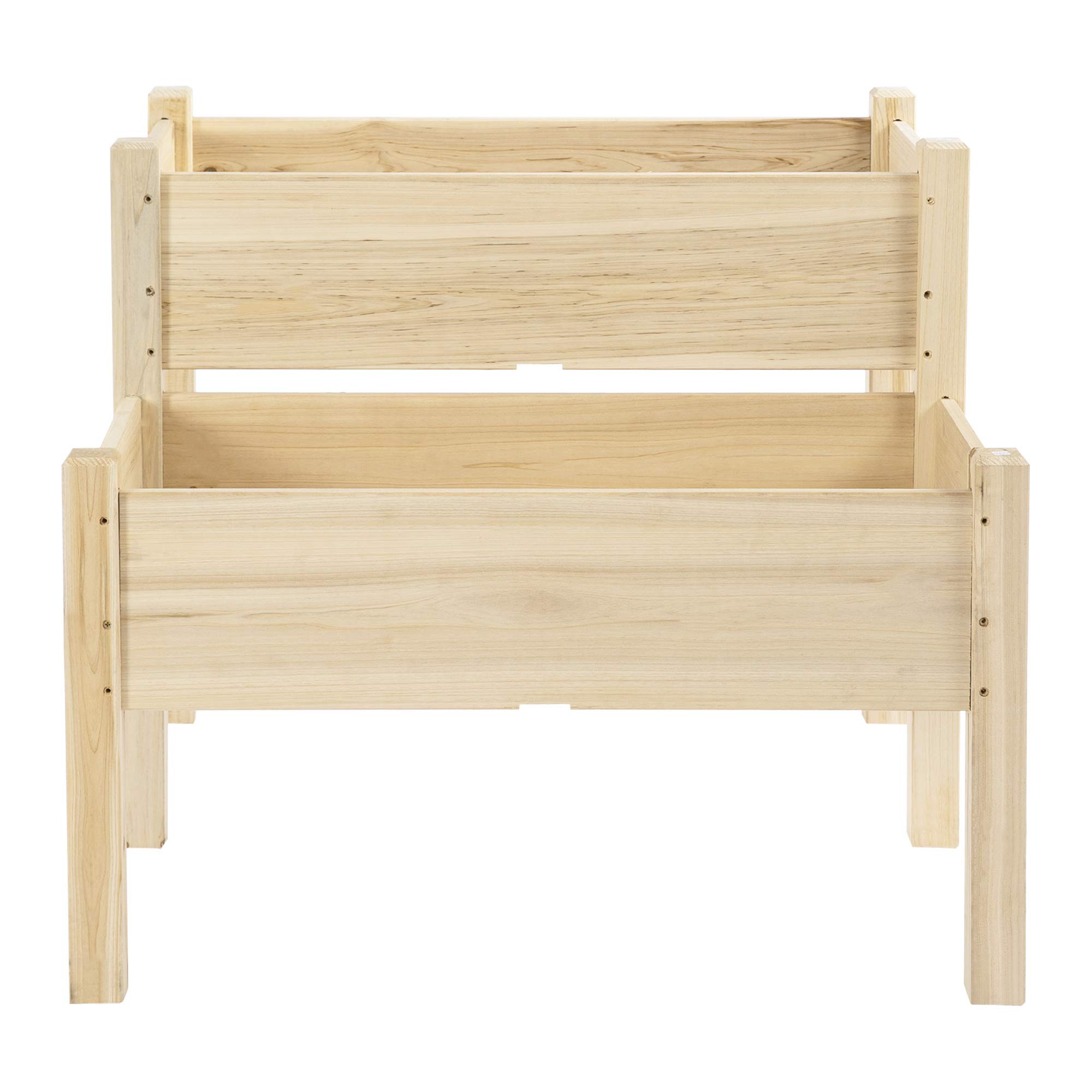 Outsunny Mesa de Cultivo Huerto Urbano Elevado de Madera de 2 Niveles Mesa de Jardinera para Cultivo Plantas Flores Verduras 86x85x72 cm Madera Natural