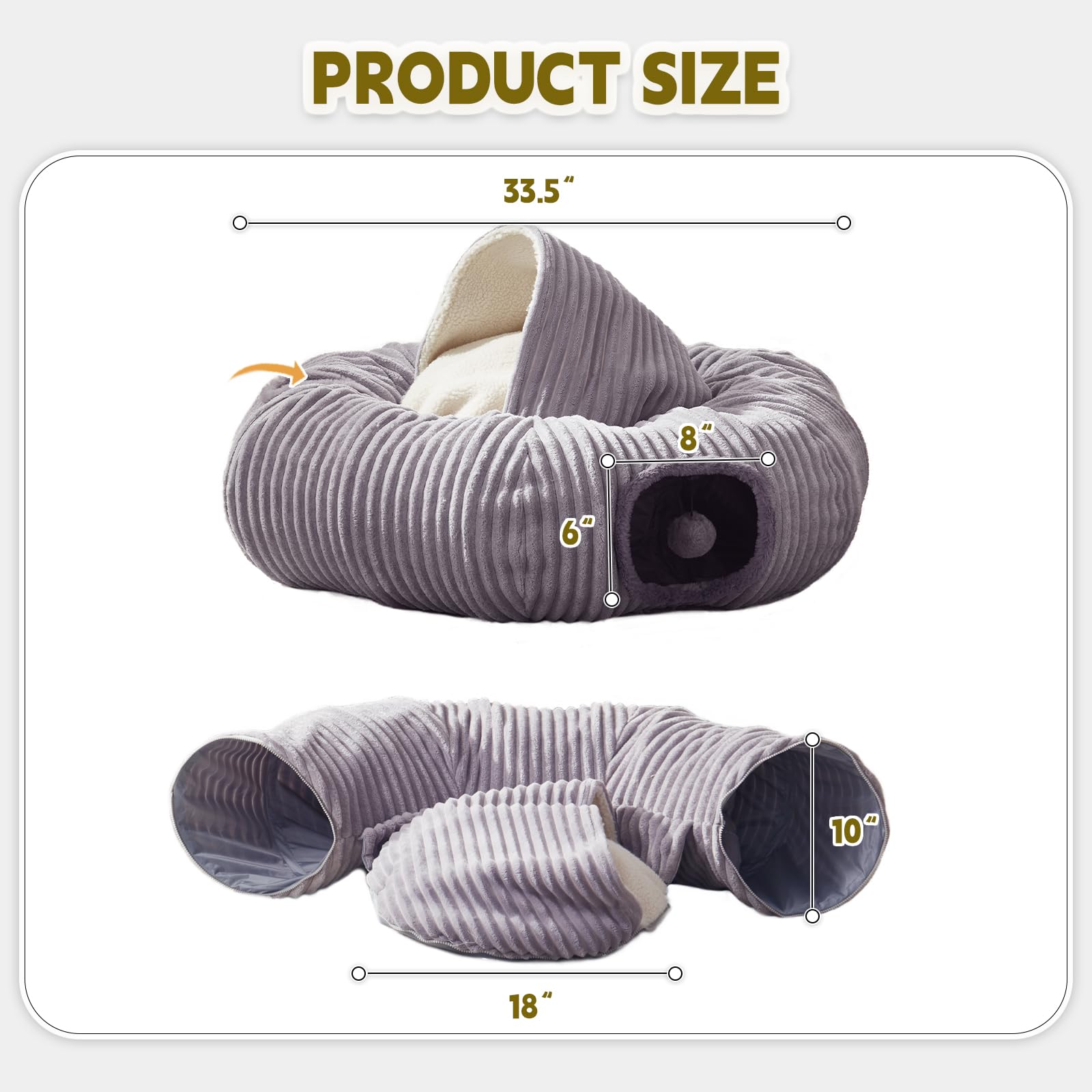 Grand lit tunnel pour chat d'intérieur, jouet tunnel en forme de donut avec coussin circulaire lavable, tente occultante, aire de jeux multifonctionnelle, cachette pour chaton, lapin, furet