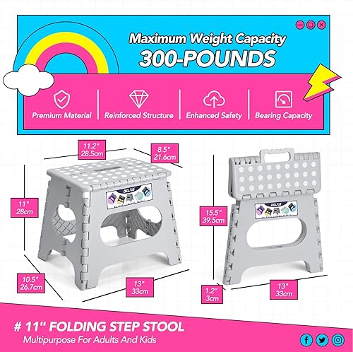 Miniatura 40 de Delxo Taburete plegable de 9 pulgadas, taburetes negros plegables para niños, taburete plegable portátil con asa, taburete plegable para cocina