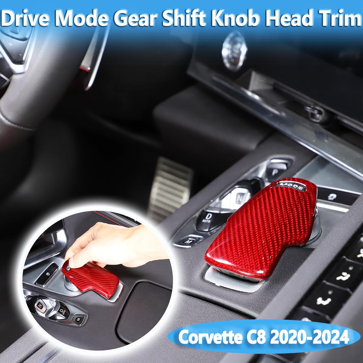 Sekhyna Gear Shift Knob Head Protection Cover Trim Real Carbon Fiber 1PCS Compatible with Corvette C8 Stingray 2020 2021 2022 2023 Drive Mode Switch Knob Cover Trim Accessories (Red Carbon)