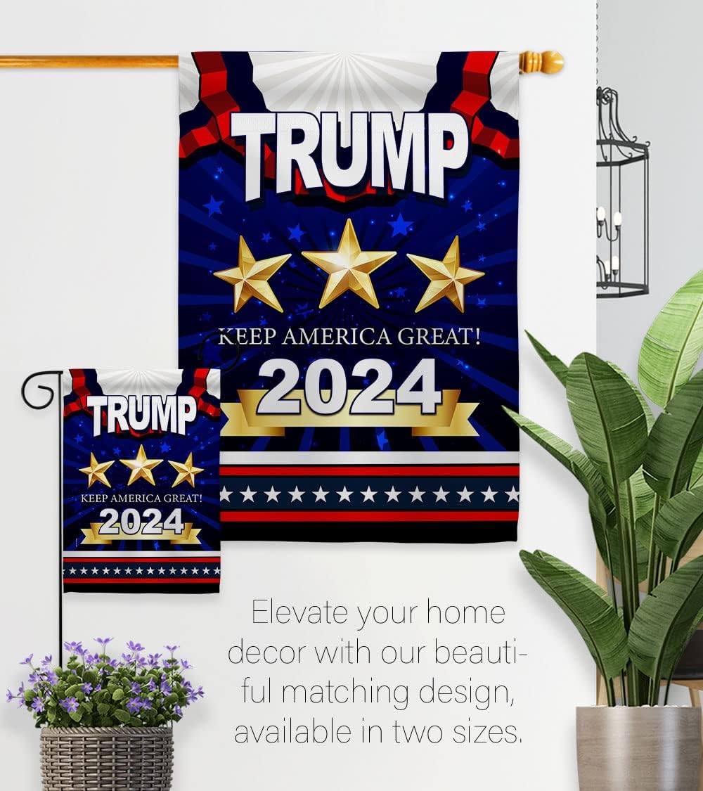 Keep America Great Trump House Flag - Dowel Set Patriotic Vote President Donald Election Support United State American - Decoration Banner Small Garden Yard Gift Double-Sided Made In USA 28 X 40