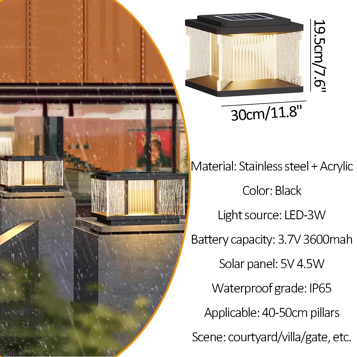 Globe Outdoor Waterproof Fence Wall Pillar Lamps Exterior Rainproof Glass Ball Porch Column Post Lights Aluminum Landscape Courtyard Street Deck Bollard Light Pedestal (30x19.5cm)