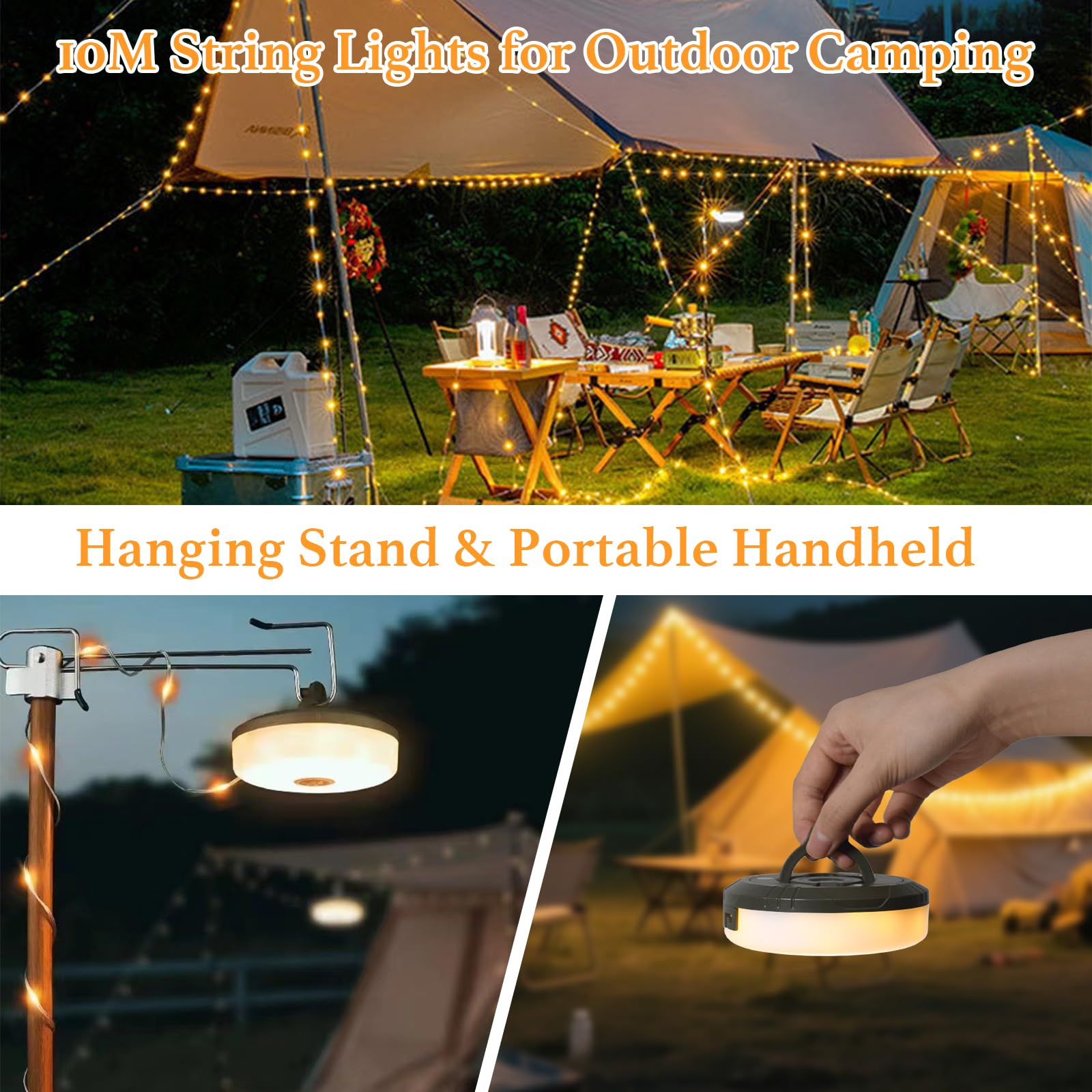 Melofo Rechargeable Camping String Light,32ft Outdoor IP44 Waterproof Camp lamp with 8 Lighting Modes - Image 4
