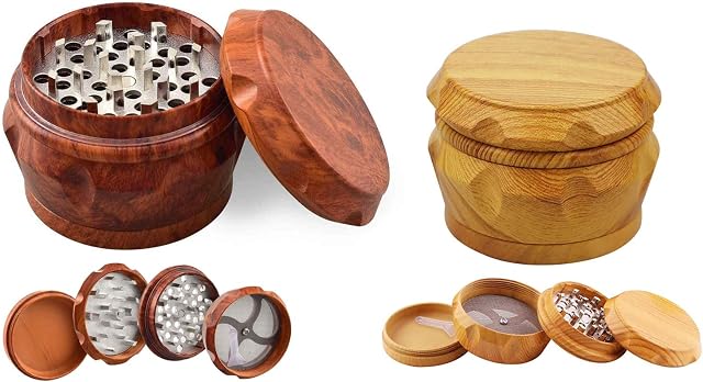 CDIYTOOL Herb Grinder, 2 Piece Wooden Herb Spice Grinder Crusher Mini-scraper with Magnetic Lid Pollen Catcher for Dried Spices, Herbs for Home Kitchen