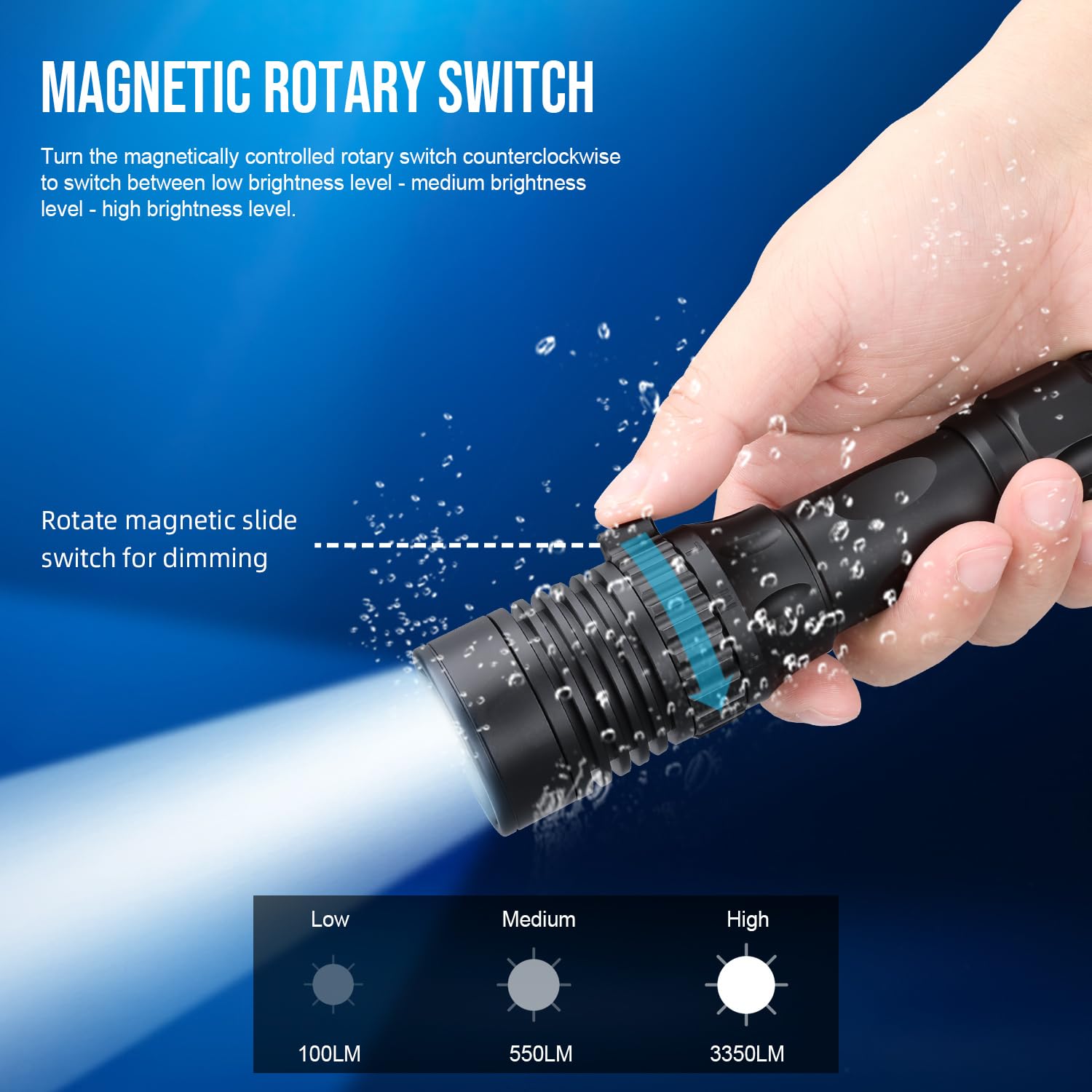 TrustFire DF007 Torcia subacquea,3350Lumens Super Bright Underwater 100m Video Light,IPX8, Scuba Dive Light, Torcia Subacquea Professionale con Interruttore Magnetico