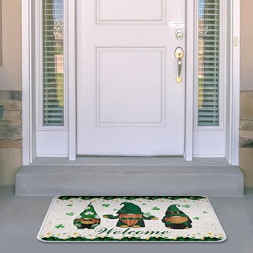 Miniatura 2 de 2 tapetes para puerta del día de San Patricio de 15.7 x 23.6 pulgadas, tapete antideslizante para puerta delantera, gnomo de trébol, gnomo, para