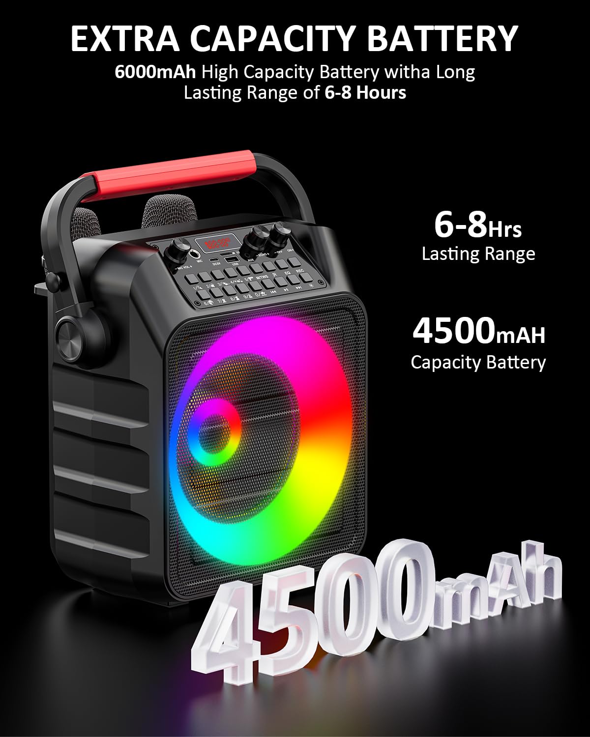 Máquina de Karaoke para adultoscon 2 micrófonos,Altavoz Profesional de Karaoke Bluetooth portátil con Luces LED,para Fiestas,Regalo,al Aire Libre,para TV,DJ.Sostener TF/USB/TWS/Mic/AUX