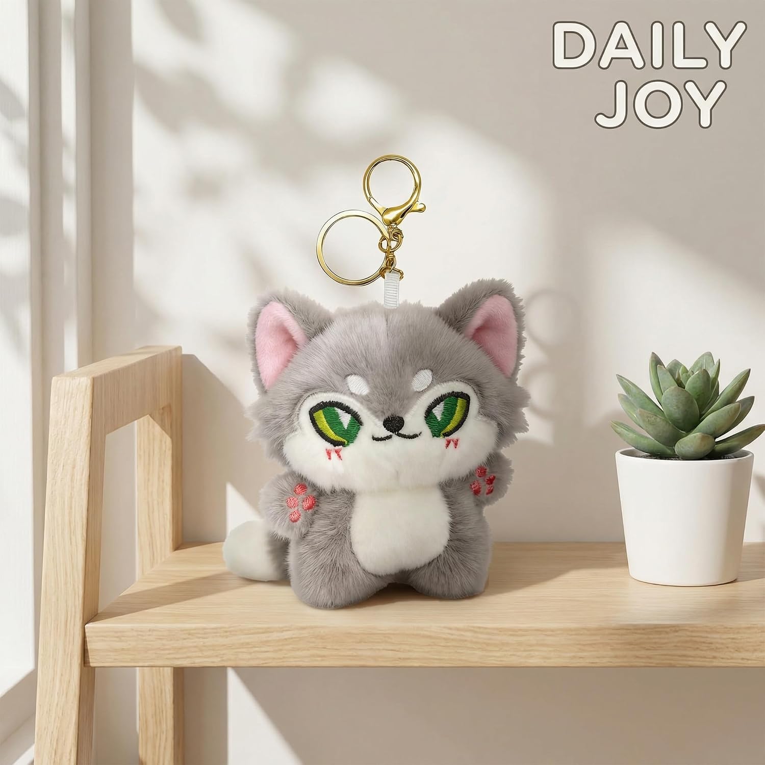 Plush Wolf Keychains - Realistic Animal Tail Bag Charm, Wilderness Themed Keyring Accessory, Gift For Women