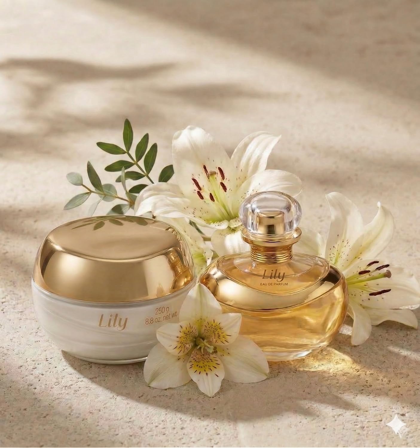 O Boticário | Lily | Zestaw upominkowy | Perfumy EDP 75 ml + krem do ciała | Zestaw upominkowy dla kobiet | Perfumy EDP 75 ml + krem do ciała 250 g | Zapach lilii | Nawilżanie 48 godzin | Wegańskie