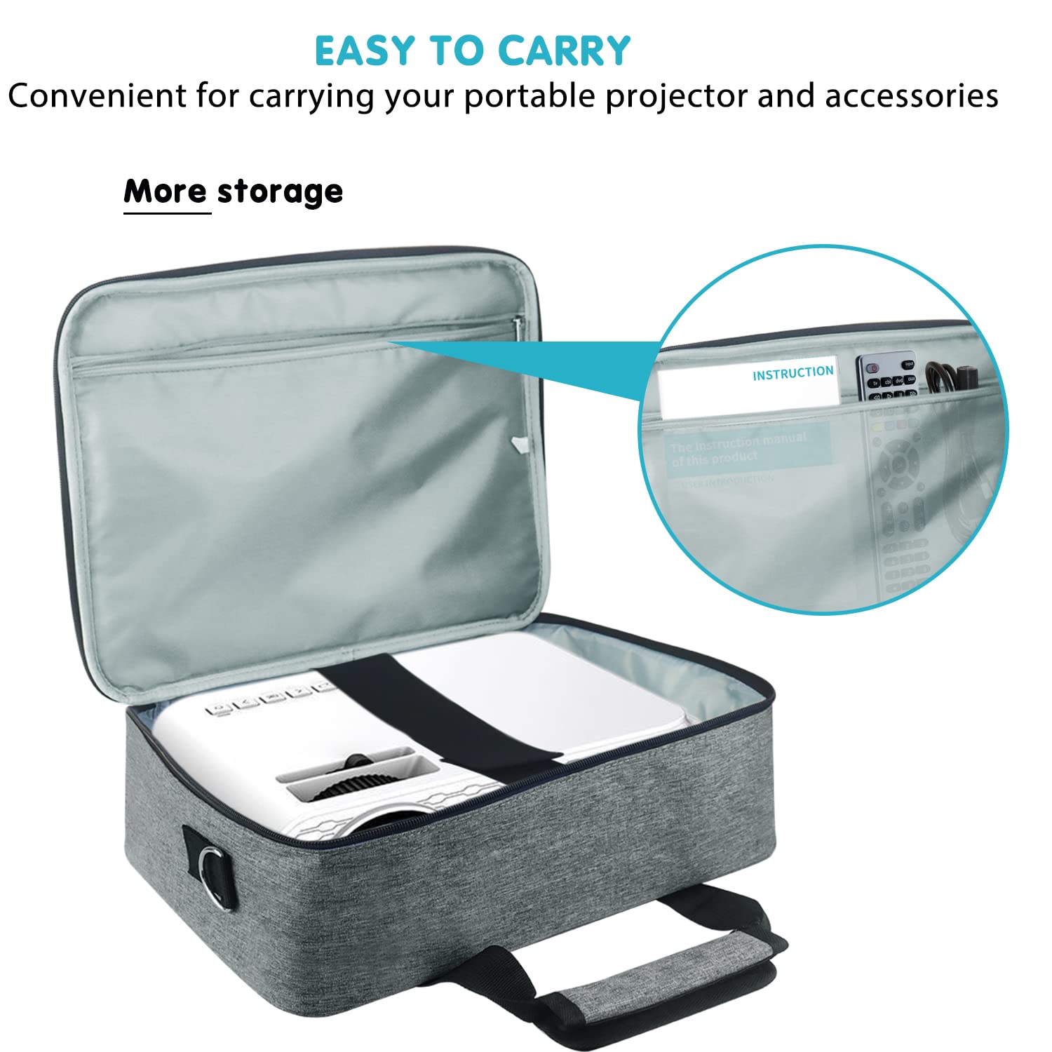 Estuche para proyector, estuche de viaje portátil con compartimento para laptop y correa de hombro ajustable para mini proyector y accesorios 2