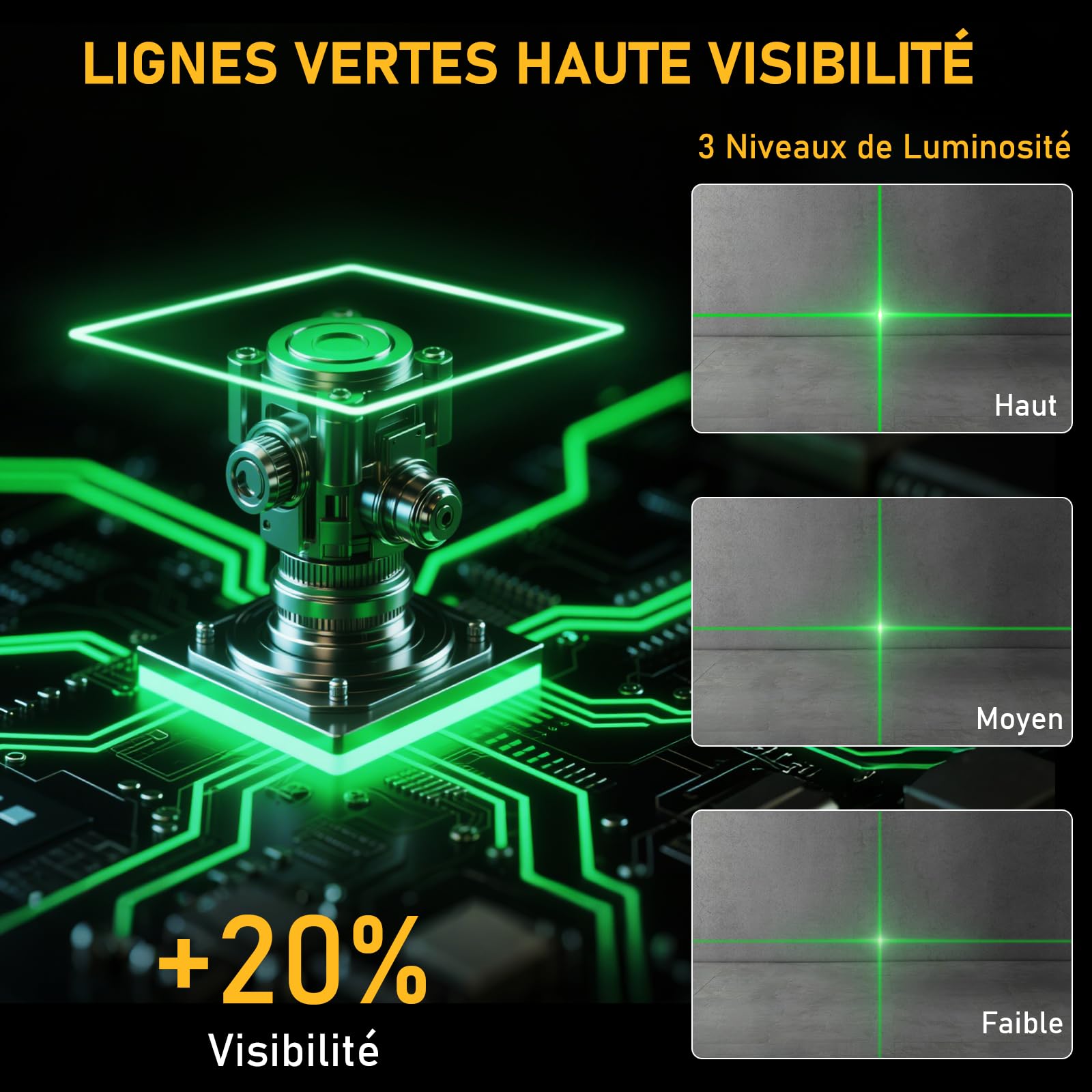 Niveau Laser avec Trepied 360° x 4,ASOBRIS 4D 16 Lignes Laser Chantier Autonivelant,Lazer Niveaux Vert Laser Exterieur,Laser Niveau 2x2400mAh Batterie,Support Rotatif Télécommande Mode Impulsion