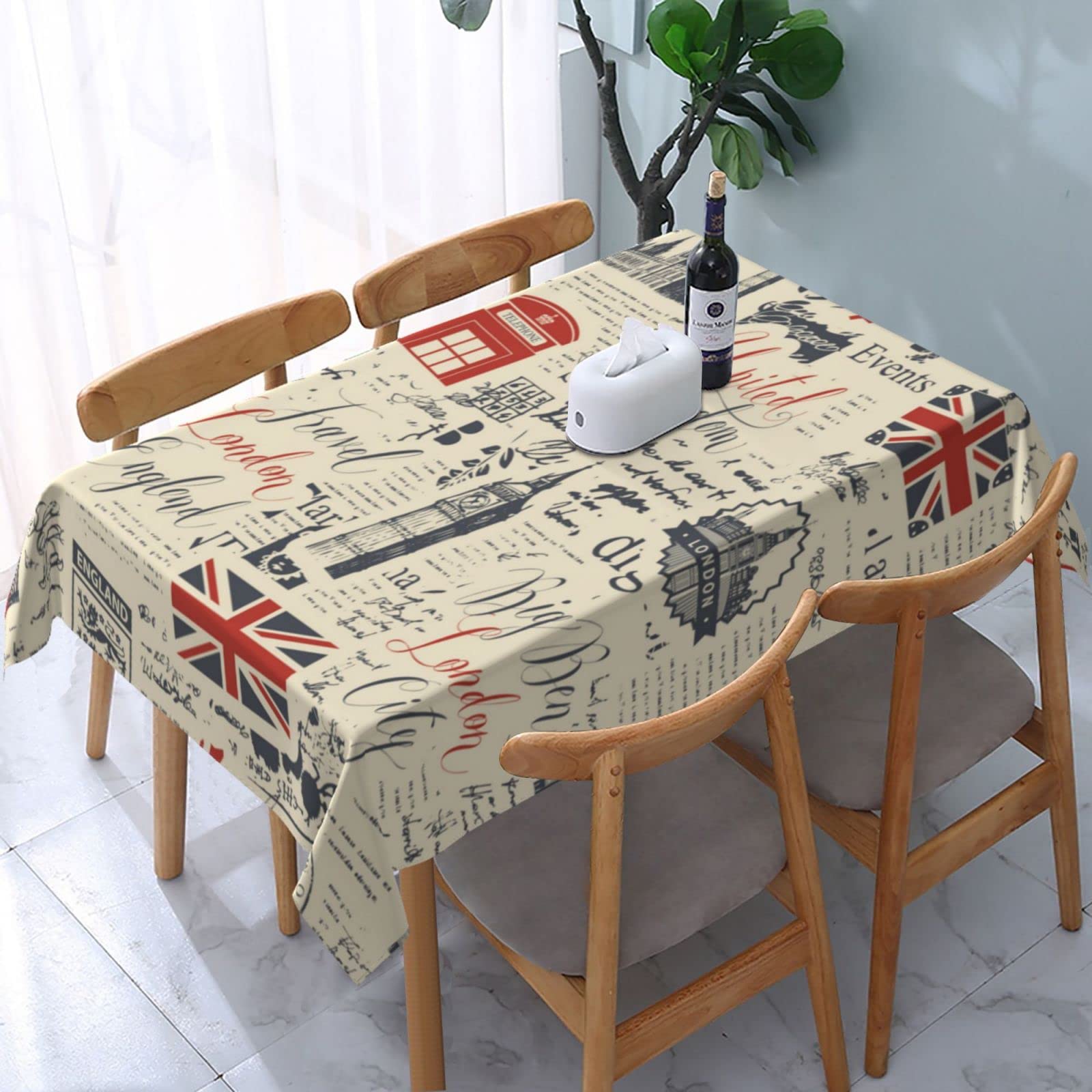 Rectangular Tablecloths Retro Uk London Theme With Inscriptions British Symbols Table Cloth Cover Wipeable Party Tablecover Washable Party Table Cloth For Bbq Outdoor Decorations,137X183cm