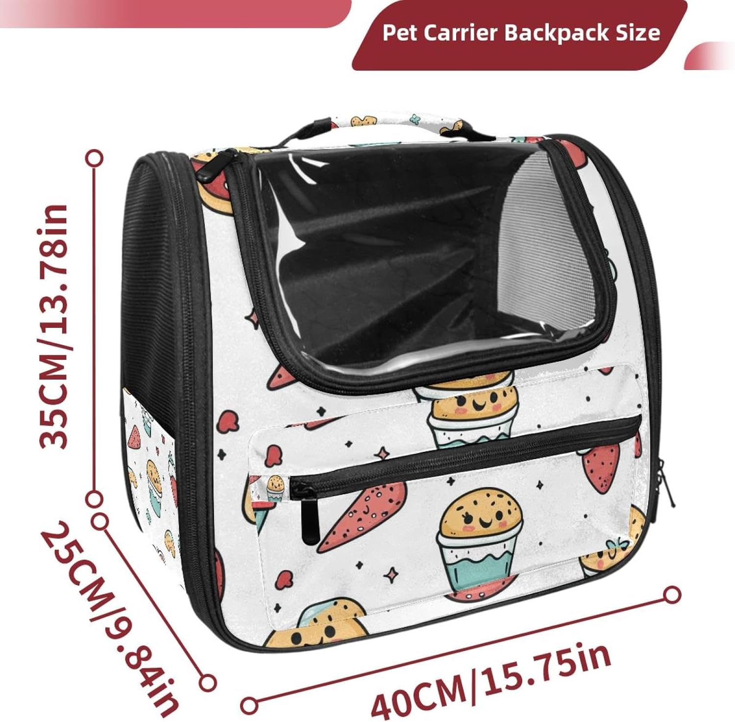 Dessert and Fast Food (3) Pet Carrier Airline Approved Soft Sided Portable Cozy Travel Pet Bag, Car Seat Safe Carrier for Cats and Dogs