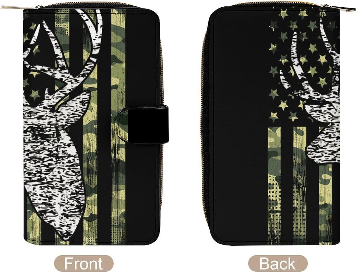 Deer Camo Camouflage American Flag Hunting Black Art Portable Leather Multifunctional Wallet