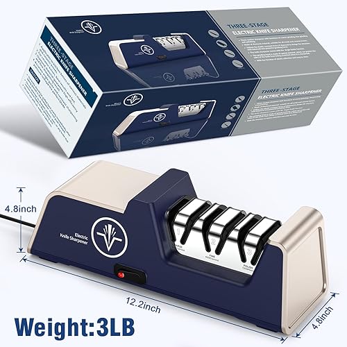 Miniatura 4 de Homly Afiladores de cuchillos eléctricos profesionales para cuchillos de cocina con abrasivos de diamante y guías de ángulo de precisión, ranuras