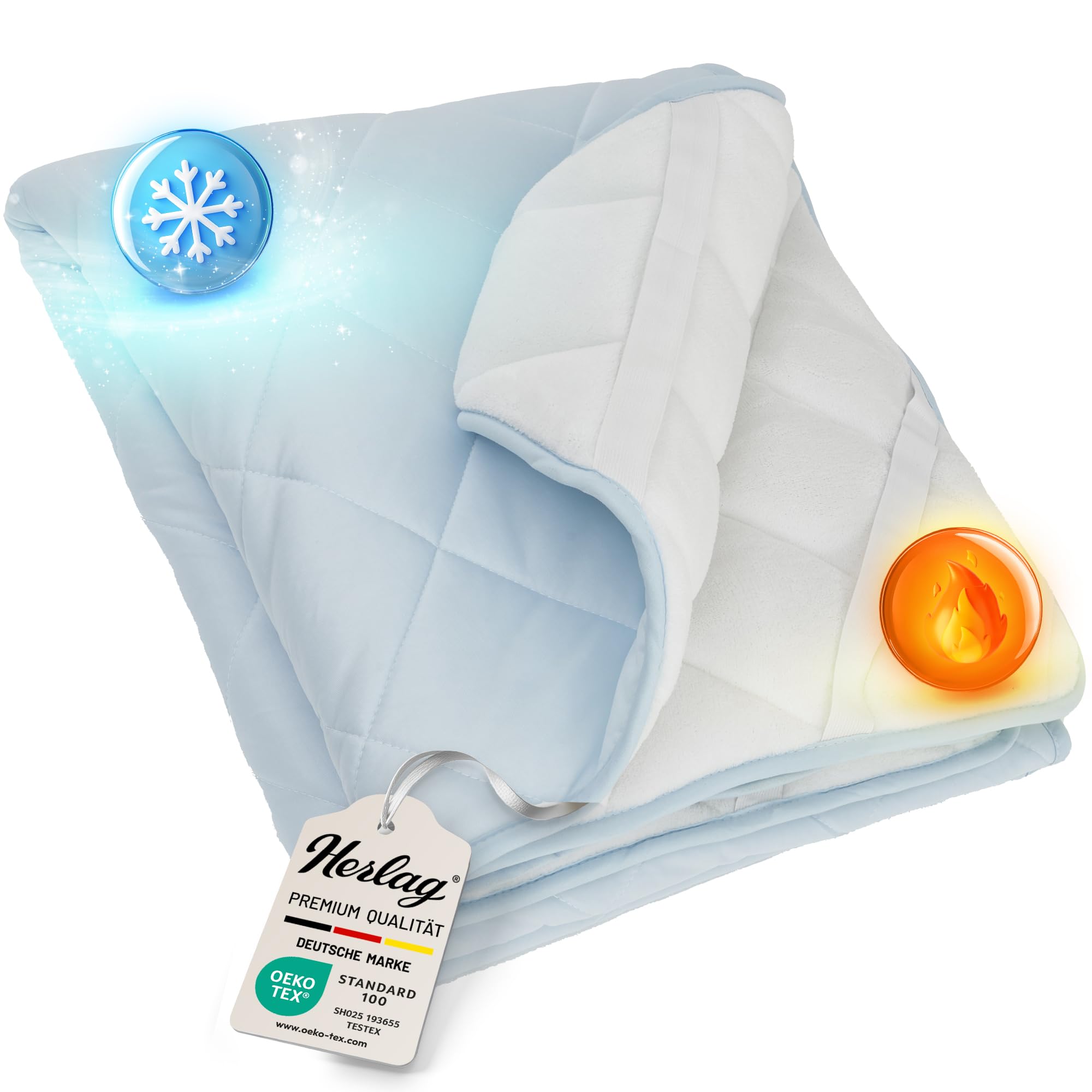 Herlag Matratzenauflage 180x200cm - 2-in-1 Wendeauflage mit Sommer- & Winterseite - Ganzjähriger Matratzenschoner - Cooling-Gewebe & Micro-Flanell - Waschbar & Trocknergeeignet - Öko Tex 100