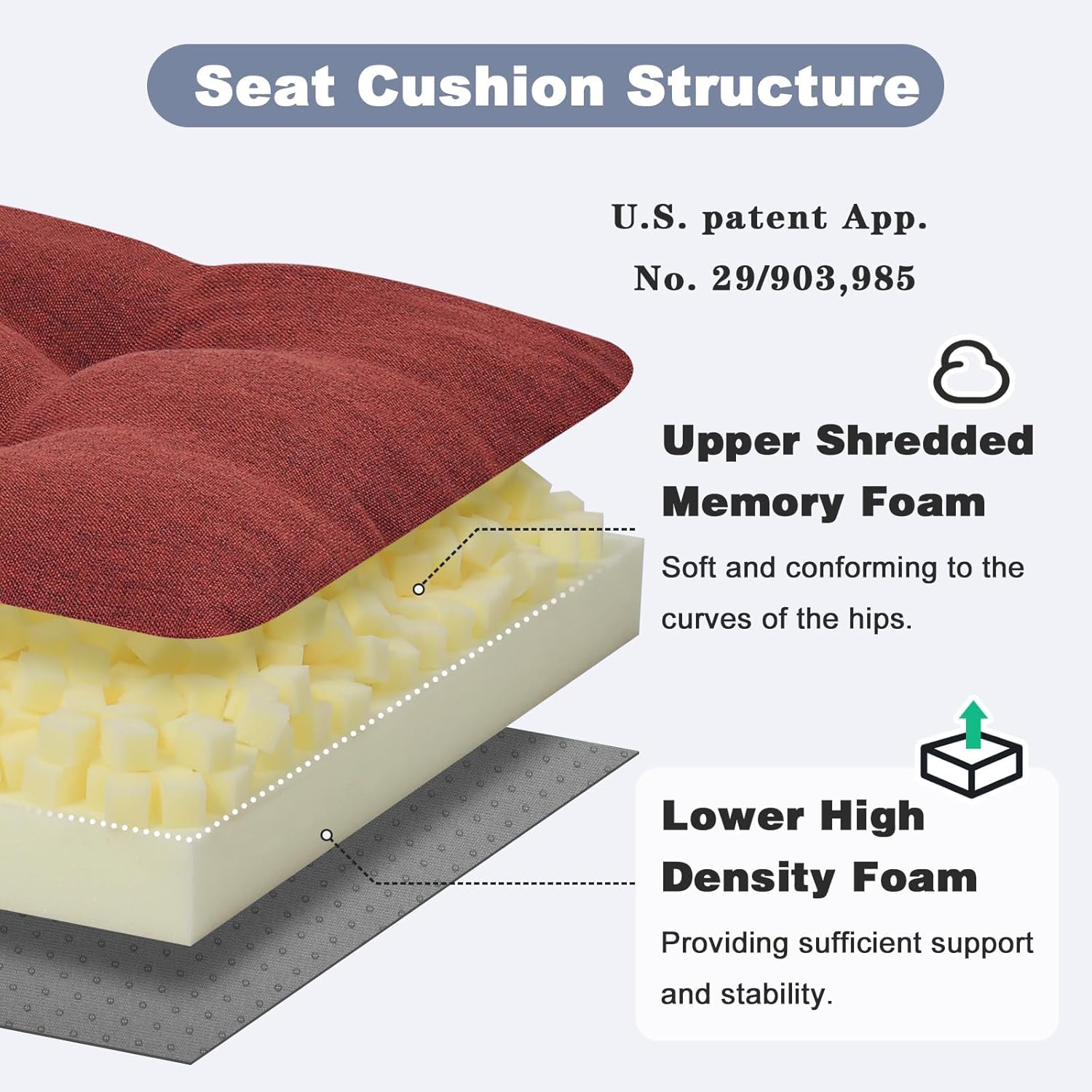 baibu 36 Inch Dual-Layer Patent Design Memory Foam Bench Cushion, Non-Slip Indoor Bench Cushion Standard Size Foam Pad with Machine Washable Cover (Red, 36x15x3in)