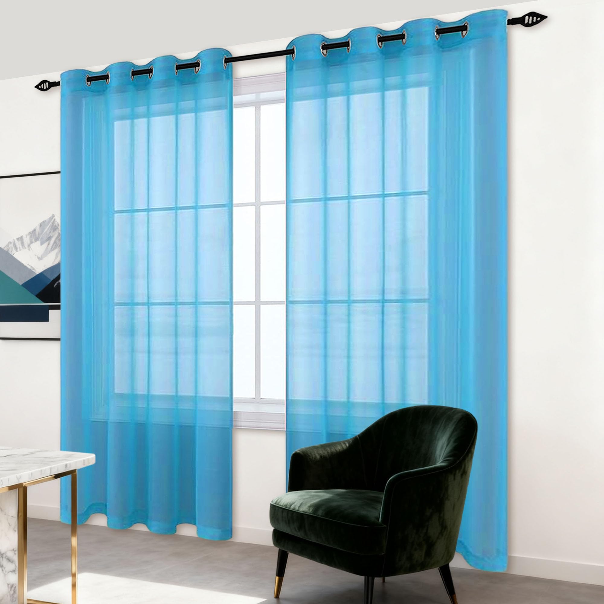 Rideaux voilage bleu ciel 270x165 cm en polyester moderne pour fenêtres de salon