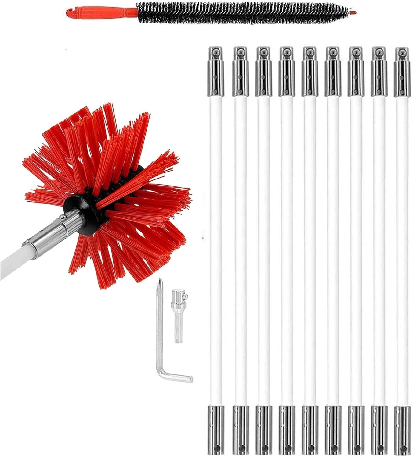 LIYUN Chimney Sweep kit Chimney Cleaning Brush with 12 Rods, Chimney Cleaning Brush Chimney Rods for Cleaning Chimney Hearth Fireplace(9 Rods,410mm)