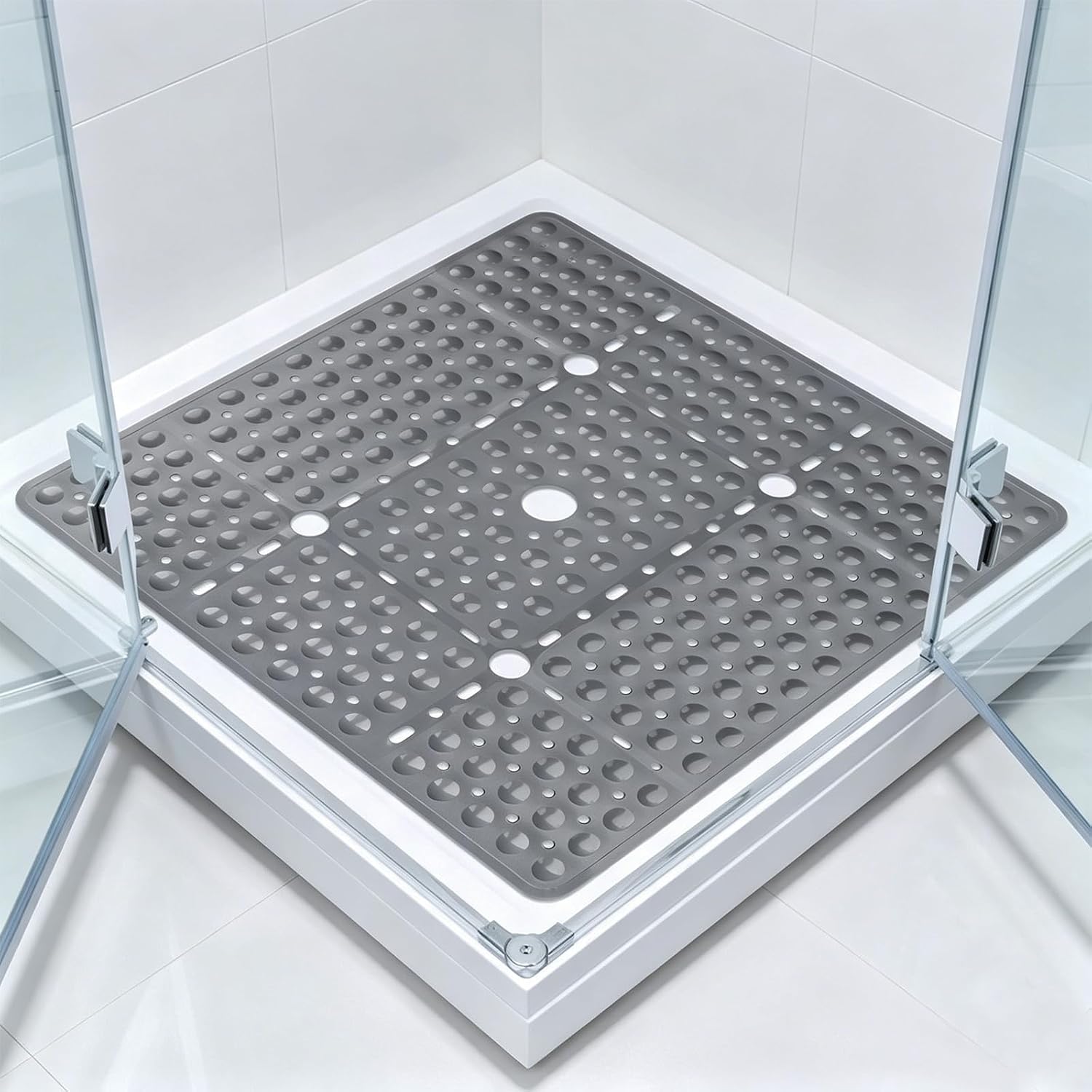 Square Shower Mat,27x27″ Anti-Slip Bathtub Mat with Suction Cups