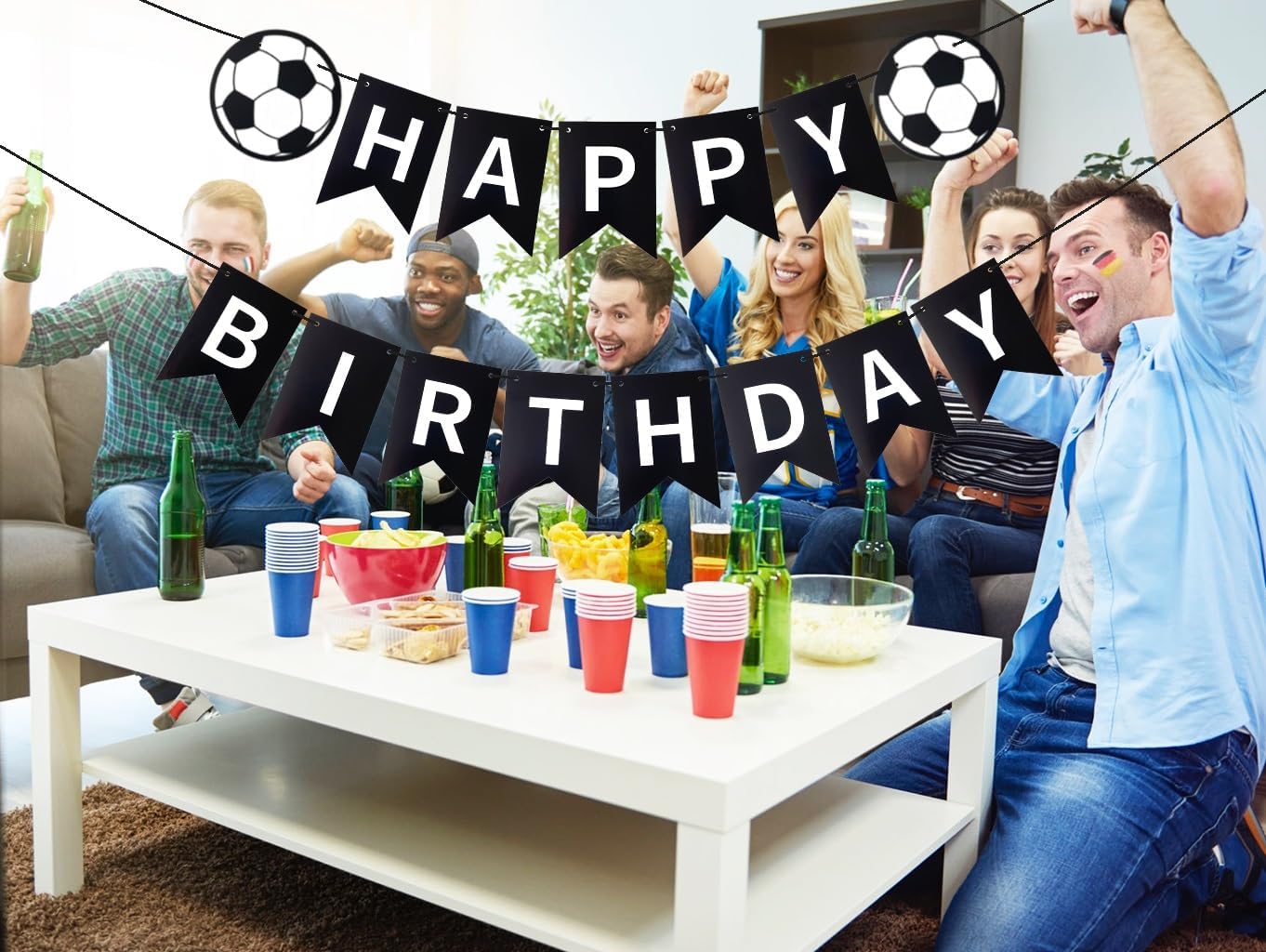 Runhiskii Soccer Happy Birthday Banner, Black Soccer Birthday Sign for Boys Girls Fans Party Decoration - Image 7