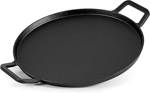 Onlyfire - Sartén para pizza de hierro fundido, sartén para hornear de 14 pulgadas con asas, sartén presazonada para parrilla, barbacoa, estufa de