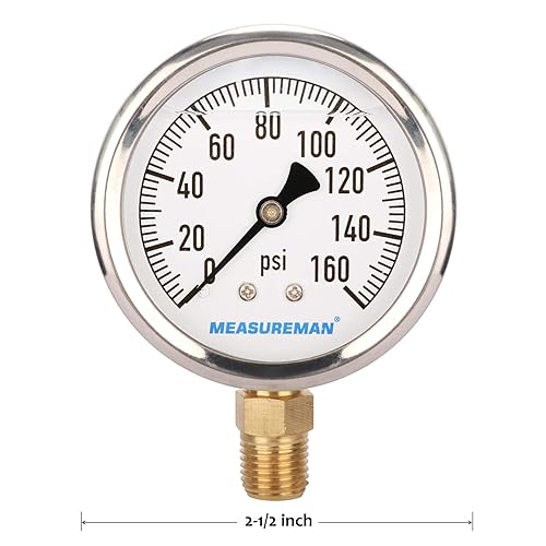 Miniatura 6 de MEASUREMAN - Manómetro de plomería relleno de glicerina, tamaño del dial de 2.5 pulgadas, 0 a 160 psi, caja de acero inoxidable, montaje inferior