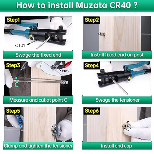 Miniatura 10 de Muzata Paquete de 30 barandillas de cable de 18 pulgadas, tensor roscado a mano, 4x4, 2x2, poste de metal de madera, T316, cubierta de escalera,