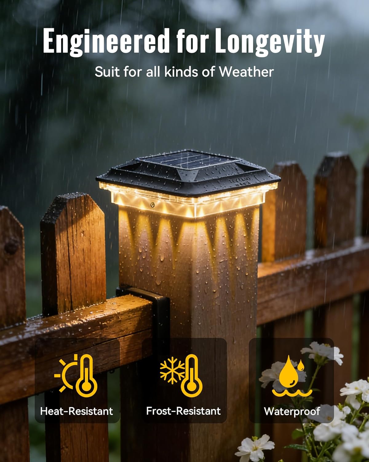 Solar Post Cap Lights 16 LEDs Outdoor Waterproof 12 Pack for 3.5x3.5 4x4 Vinyl/Wooden Fence Post Light Solar Powered with 3000/4500/6000K 3 Modes, Deck Post Cap Light for Garden, Patio, Porch