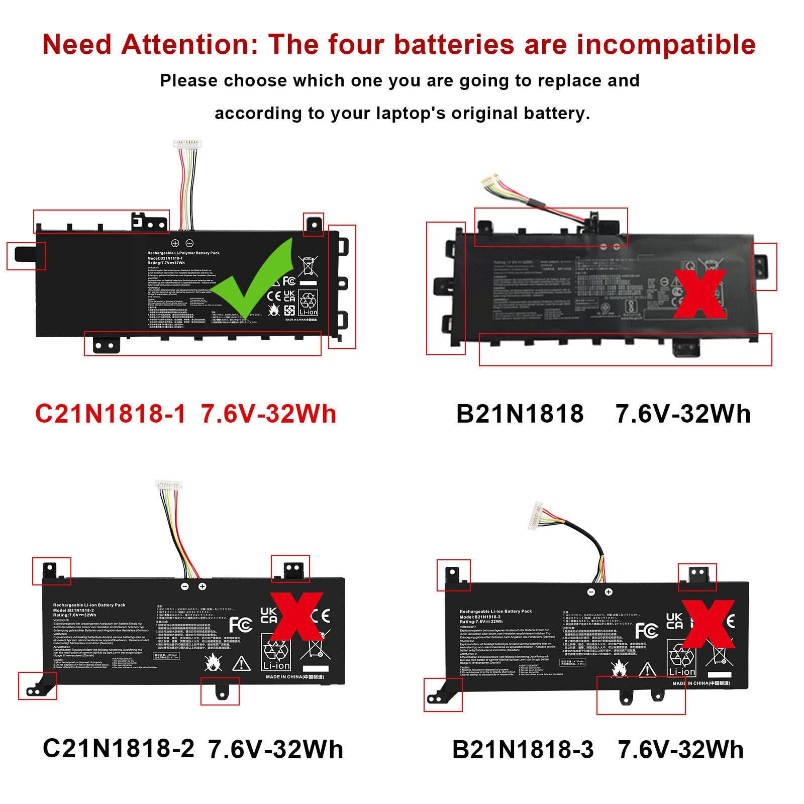 B21N1818-2 C21N1818-2 Batterie pour ASUS VivoBook 14 X412D X412DA X412DK X412F X412FA X412FJ A412U A412UA F412DA F412DK F412FA F412FJ F412FL F412UA A412DA A412DK A412FA S412FA S412FJ S412FL