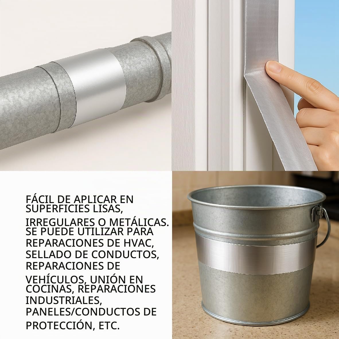 Cinta Adhesiva de Aluminio Resistente al Calor y al Frío, Impermeable y Duradera, Ideal para Reparaciones y Aislamiento Térmico en HVAC, Automóviles y Hogar, 50 mm x 10 m