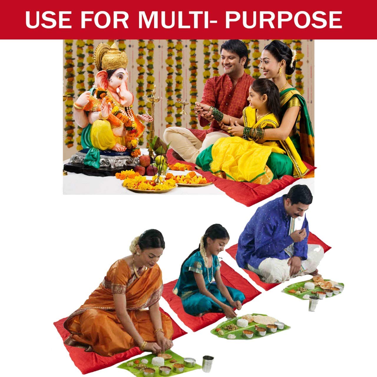Next GO Floor mat Pooja Aasan Yoga Dinner Ghar Office Garden with Microfiber Feeling Soft Flipper Size (2 Feet X 2 Feet 24''X 24''INCH) (American Grey) 3