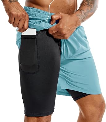 Men's 2 in 1 Running Shorts 5" Quick Dry Gym Athletic Workout Shorts for Men with Phone Pockets