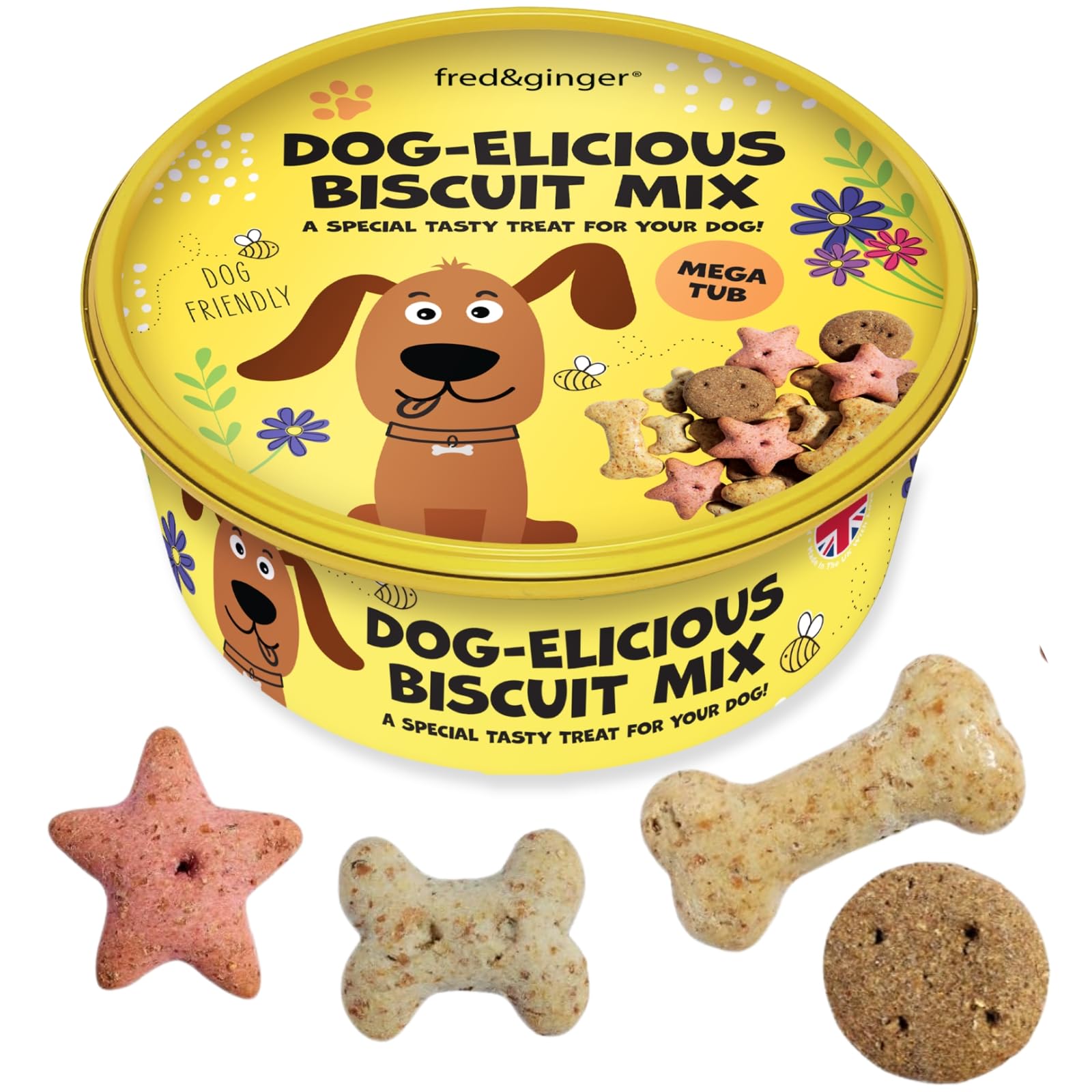 Spring Dog Treats 450g Monster Tub Spring Dog Biscuits Mix with Carob Bones, Strawberry Stars, Lamb & Mint and Cheese Mini Bones Dog-elicious Easter Treat Box