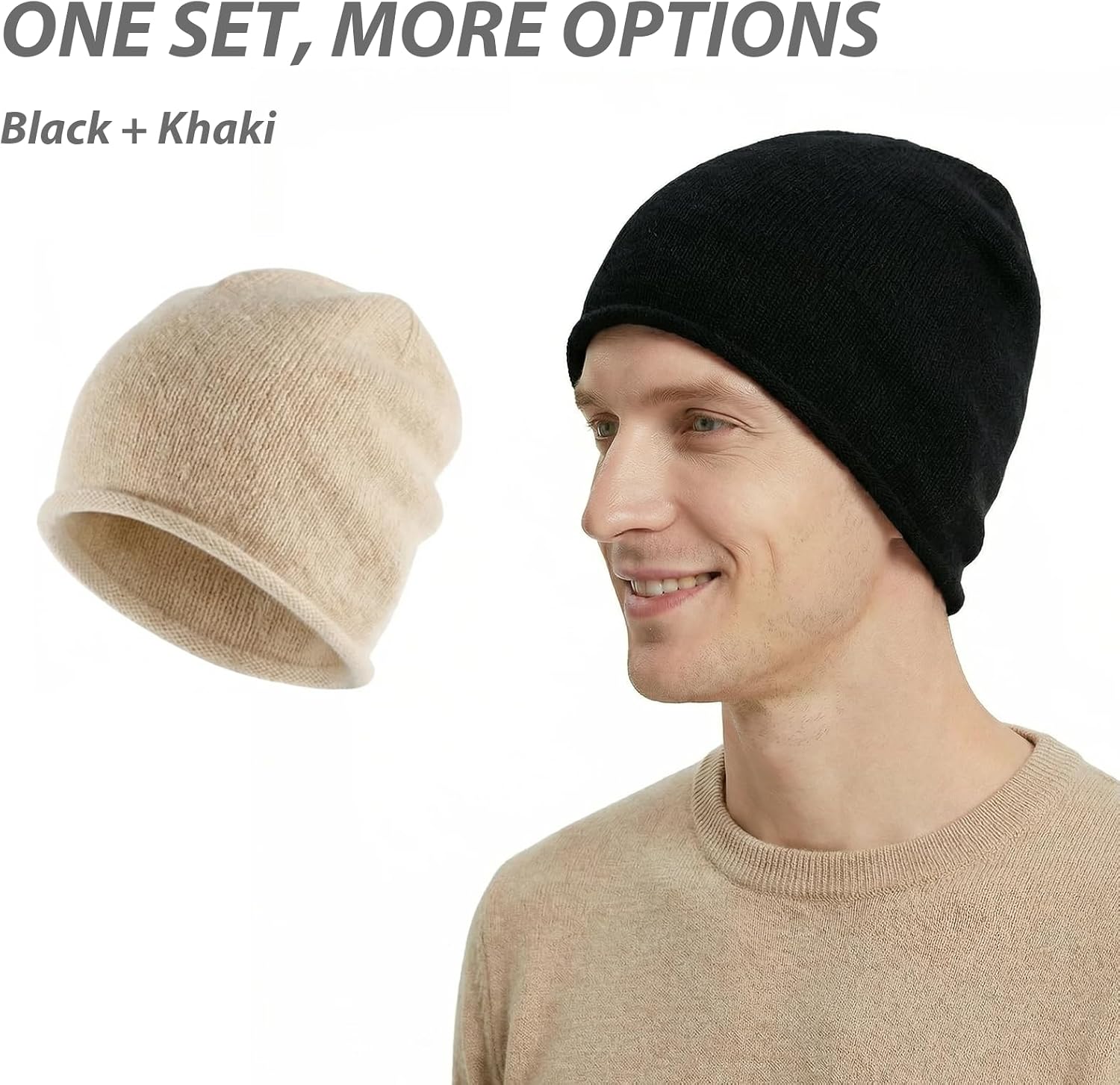 2-Pack Slouchy Beanie for Women, Classic Knit Winter Hats with Cuffed Edge, Soft Stretchy Beanies for Daily Wear & Travel