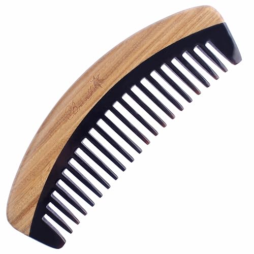 Miniatura 5 de Peine para el cabello, peine desenredante de madera de dientes anchos para cabello rizado, sin estática, peine de cuerno de búfalo de sándalo para