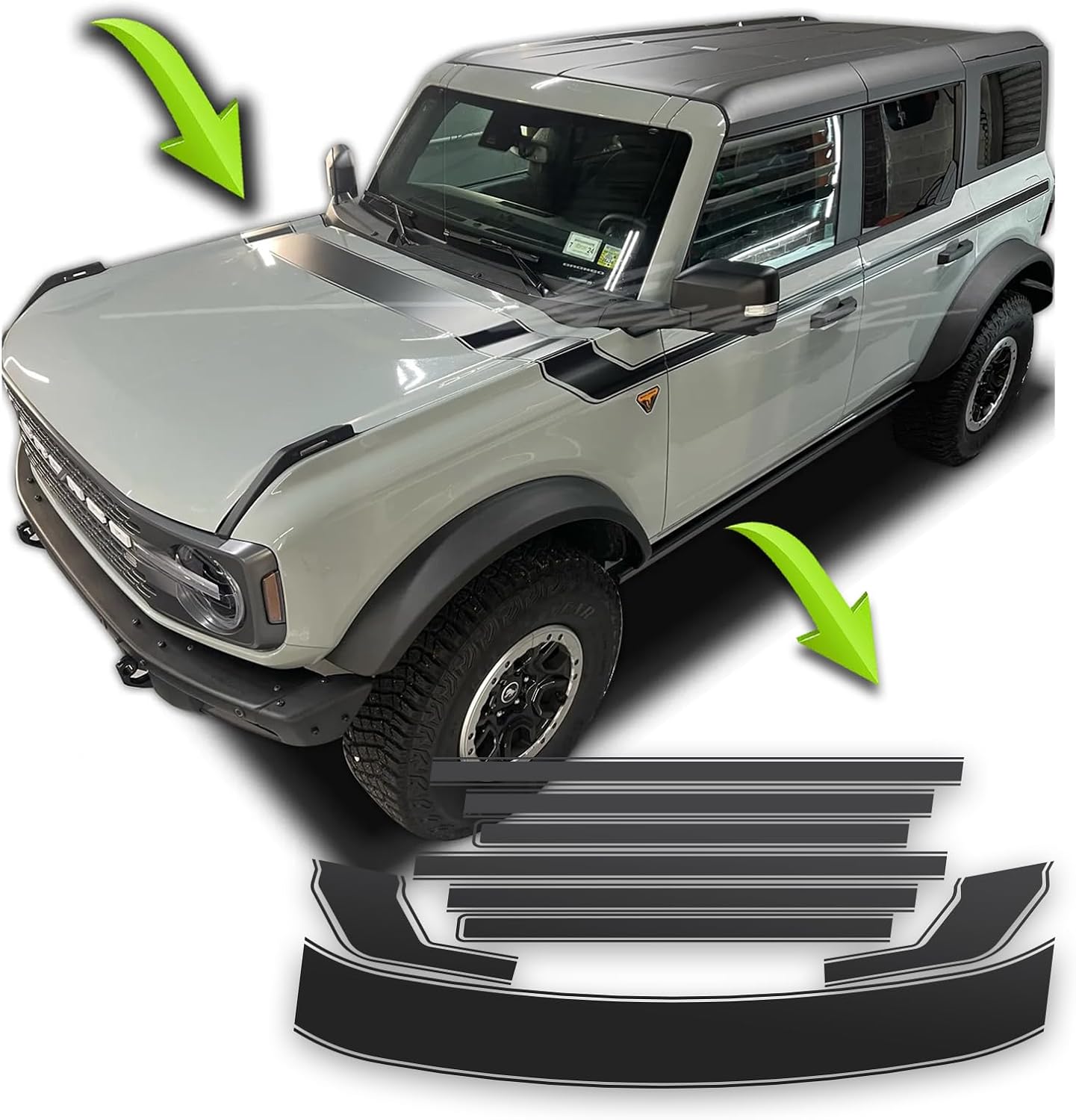 Ford Bronco 2 and 4 Door Retro Hockey Racing Stripes Decal - Fits 2021 2022 (Matte Black, 4 Door)