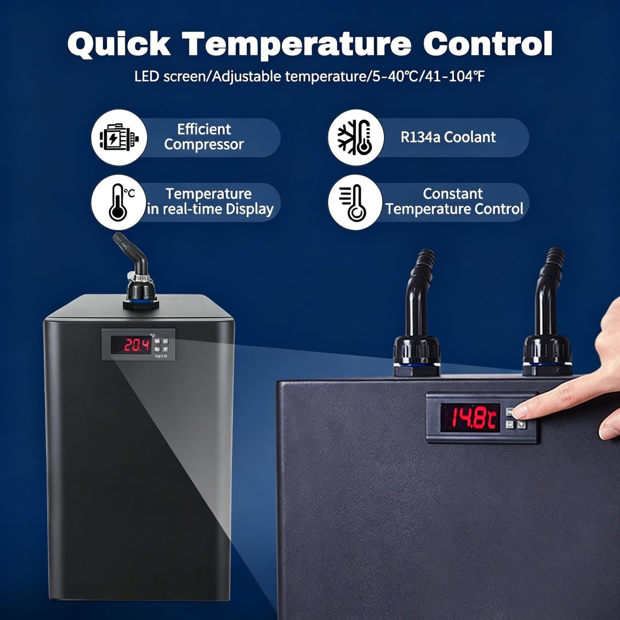 Enfriador de Agua para Cultivo de 26.4/42.3/79.3 galones, Enfriador de Acuario de Alta Resistencia, Temperatura Ajustable de 5 a 40 °C, para Agua Dulce y Salada(100L(26gal))