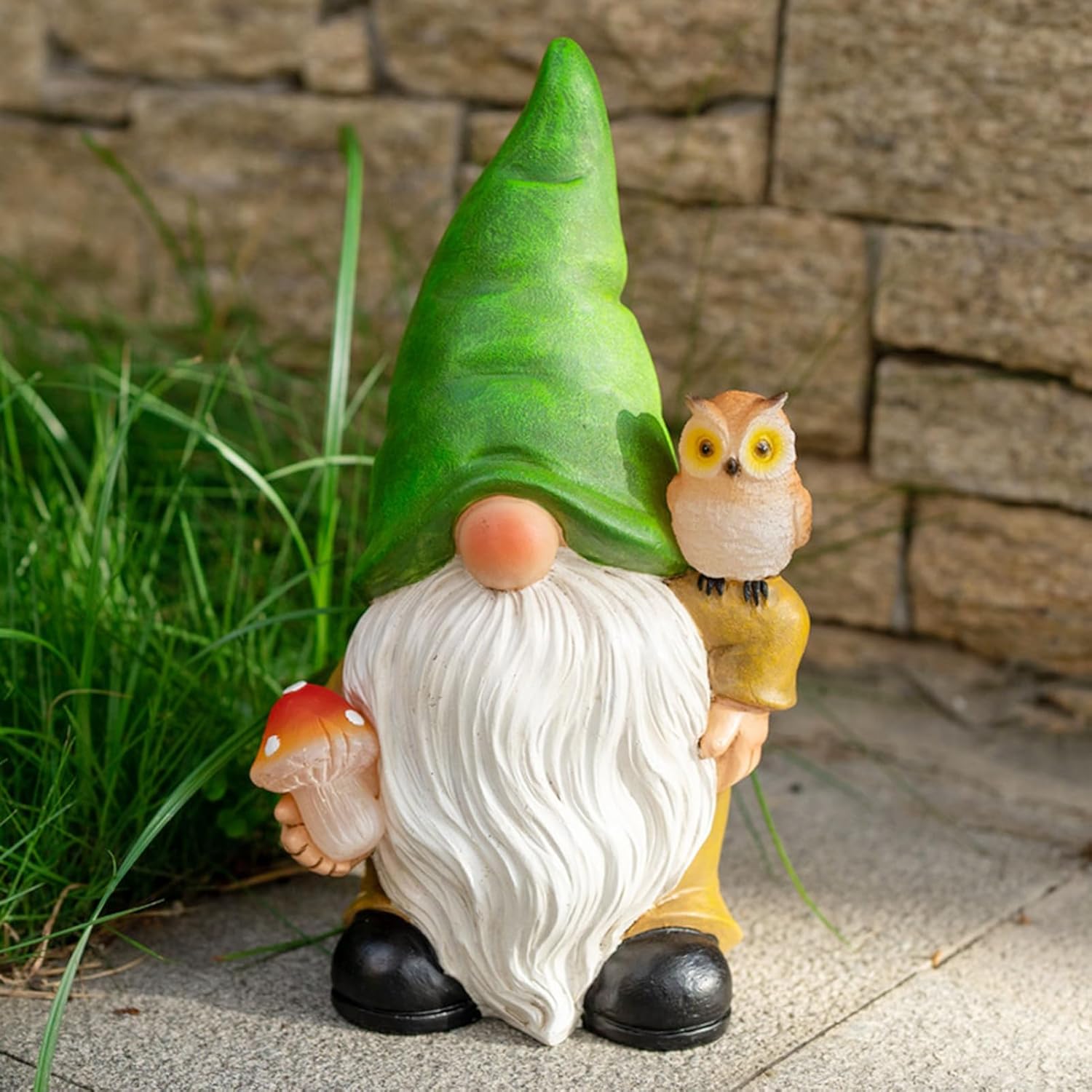 Garden Gnome Outdoor Decoration Solar Gnomes Statue with Owl LED Lights,Terrace Courtyard Lawn Patio Porch Fall Decoration Halloween Christmas Housewarming Gift for Mom Woman - Image 9