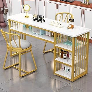 Nail Desk, Manicure Table Station, Marbling Texture Manicure with Multi Open Shelves, Spa Salon Workstation Easy Assembly(120x40x78cm)
