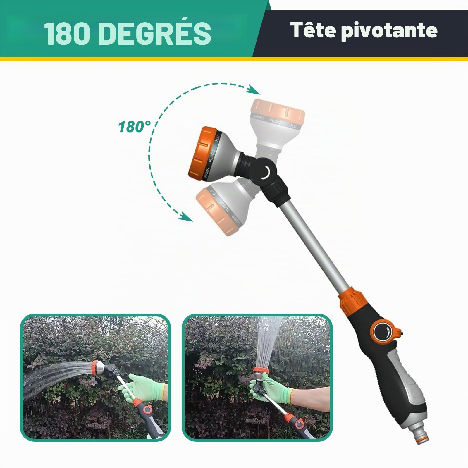 LangRay Pistolet d'arrosage de Jardin, Lance Arrosage 47cm 8 Modèles Réglable Pulvérisateur de Jardin Arrosoir avec 2 Embout Tuyau Arrosage 1/2 Pouce et 1 Buse