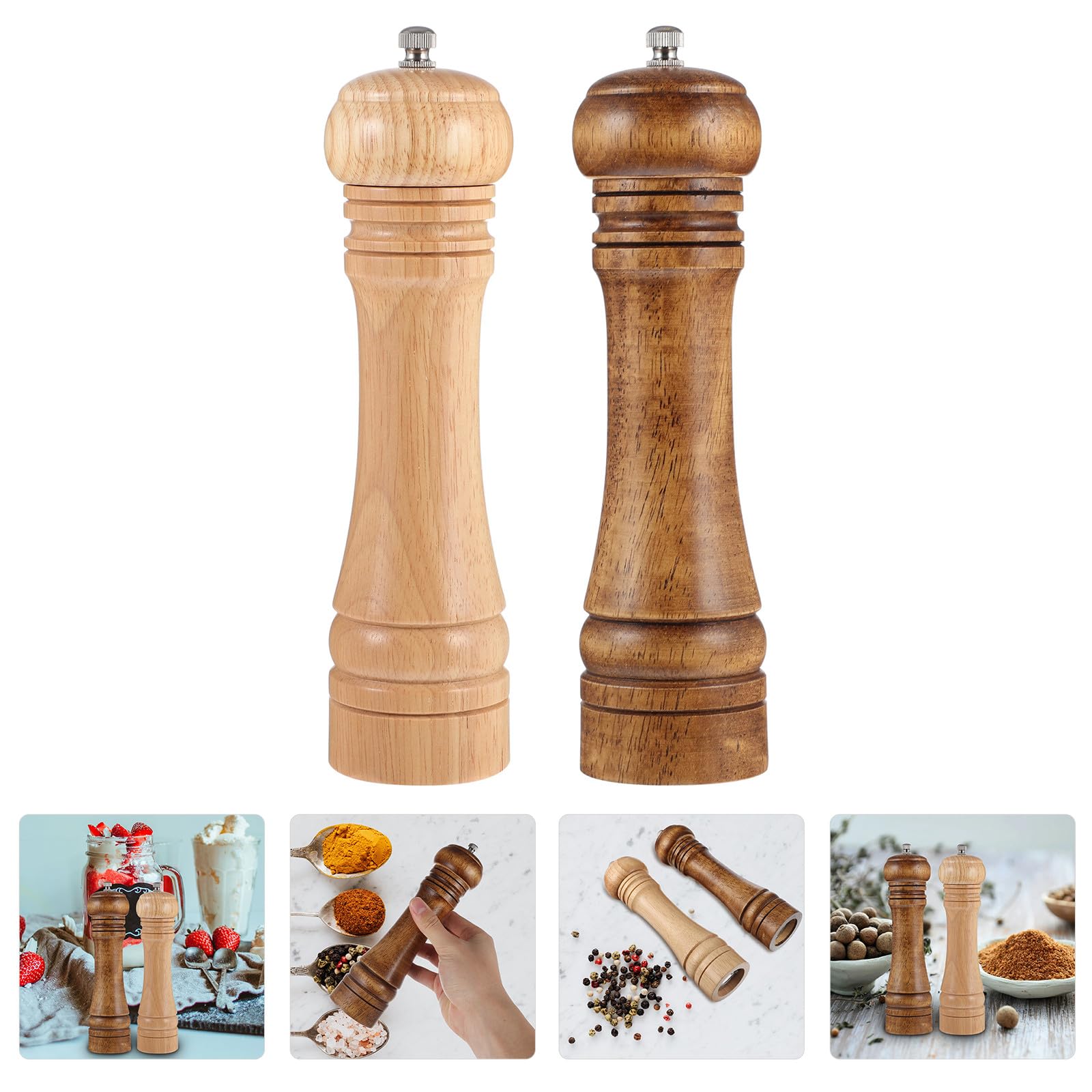 Gatuida Macinapepe Manuale 2 Pezzi 20 CM Design Vintage e Legno Naturale per Cucina Domestica e Ristoranti