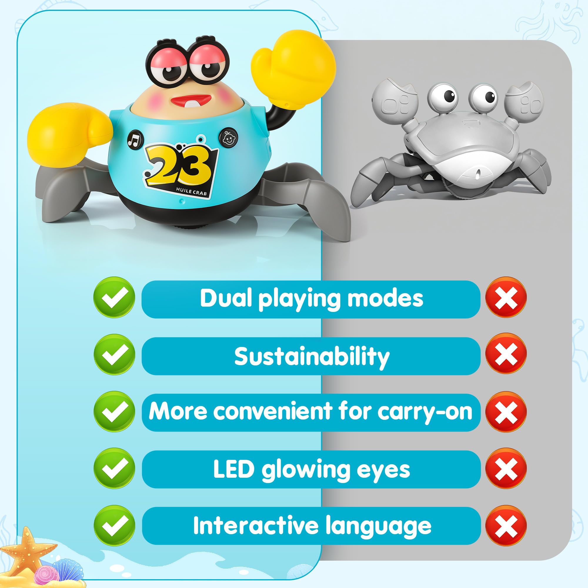 Krabbelspielzeug Baby 6-12 Monate – Tanzende Krabbe mit Musik und Licht | MONKRY Interaktives Krabbel Spielzeug mit Automatischer Hindernisvermeidung, Tummy Time Toy Geschenk für Jungen und Mädchen